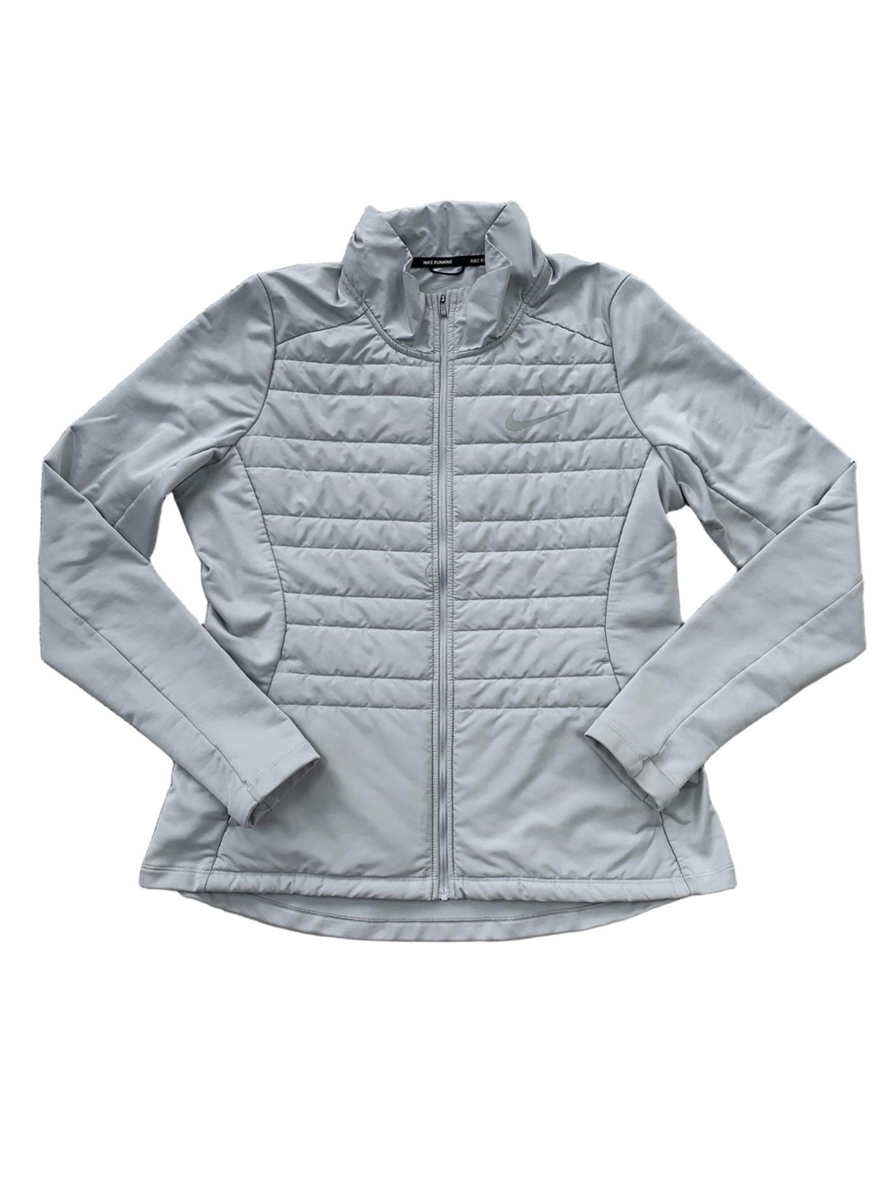 Nike Women's Size Large Grey Quilted Insulated Full Zip Running Hybrid Jacket